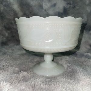 Vintage white milk glass compote candy dish